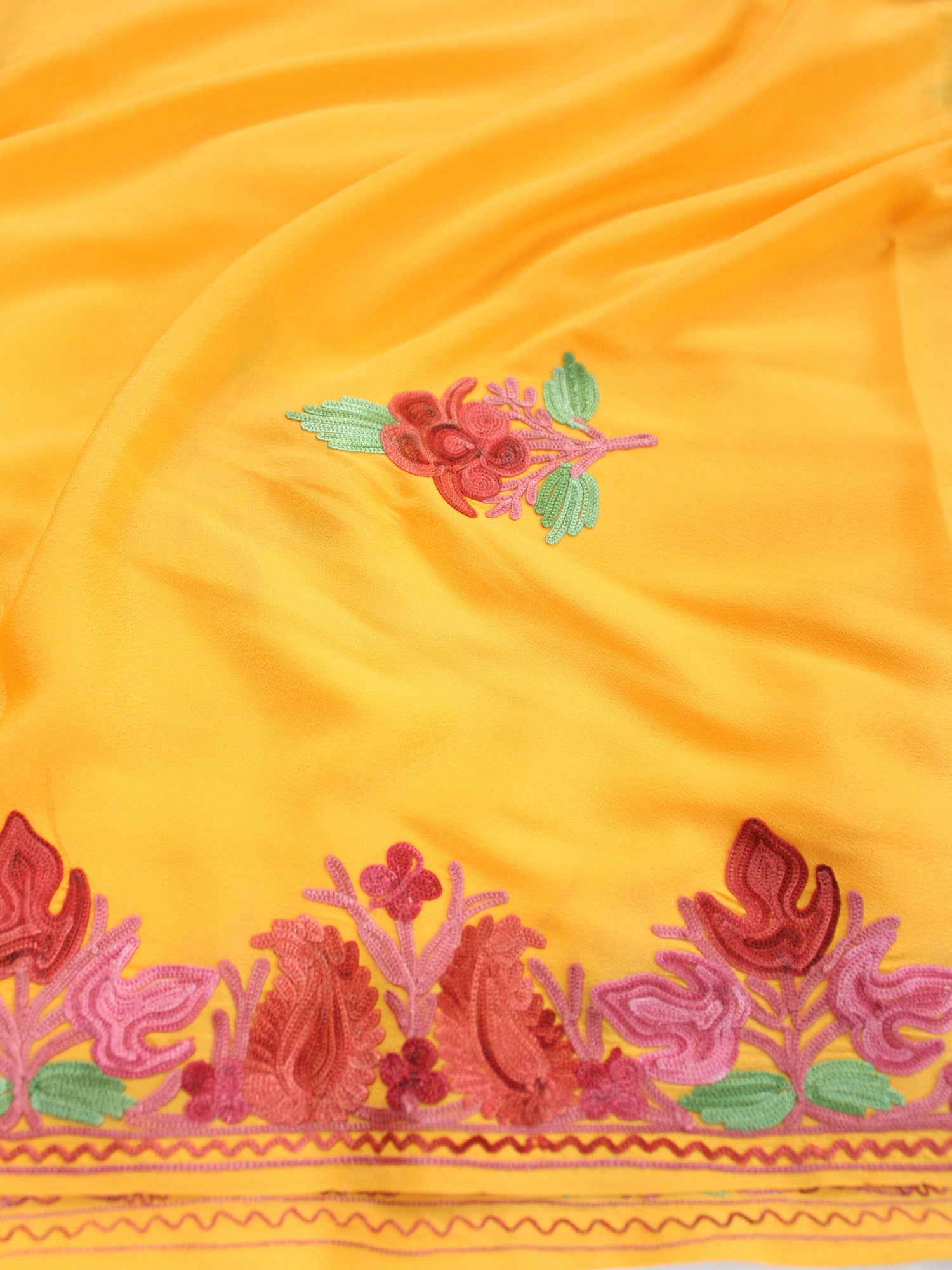 Traditional Kashmiri Saree with Stunning Embroidery - Crepe Sari with Aariwork Blouse