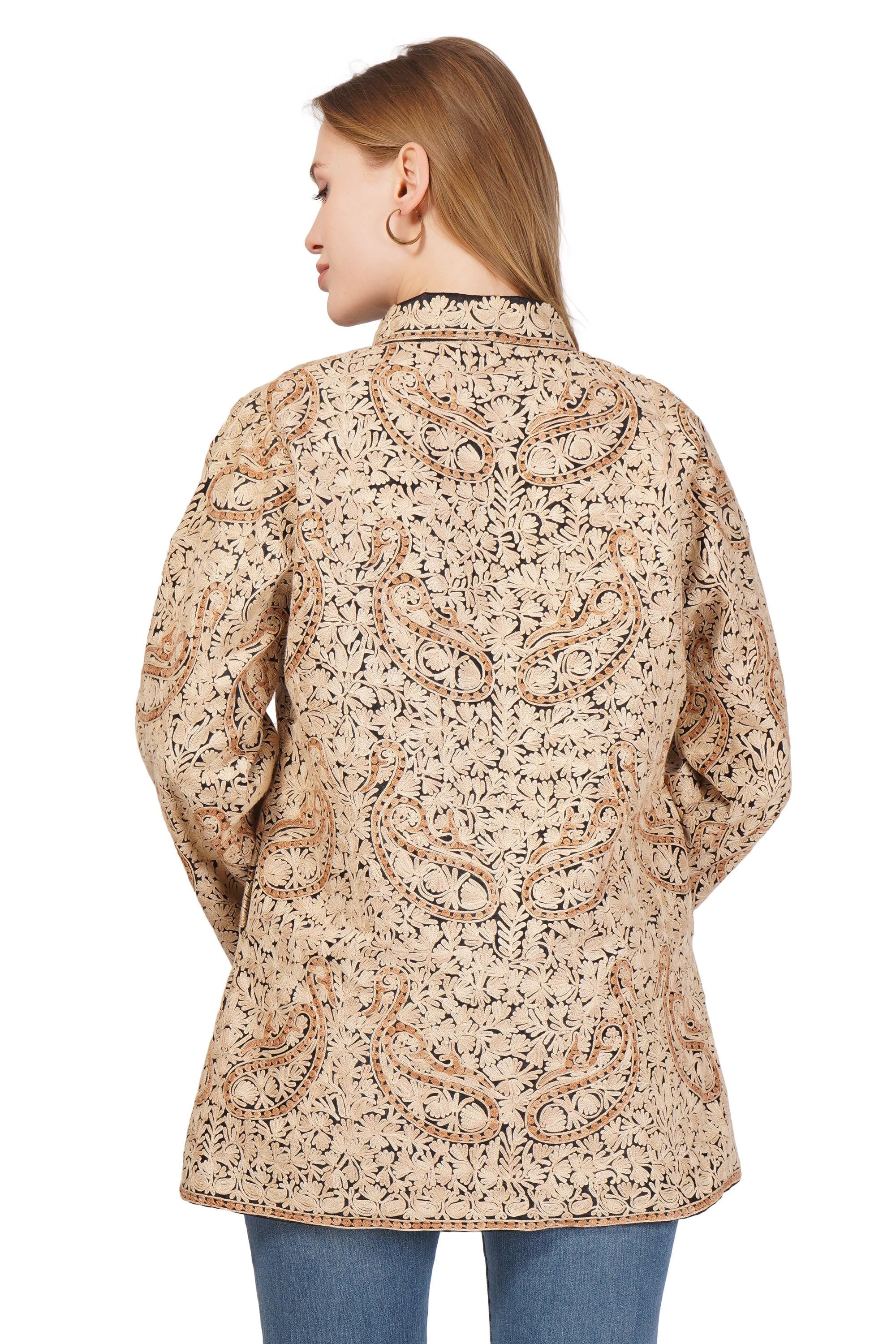 Kashmiri Bohemian Jacket, Short Embroidered Silk Coat, Ethnic Winter Outerwear, Handcrafted Fashion, Wool Jacket For Women