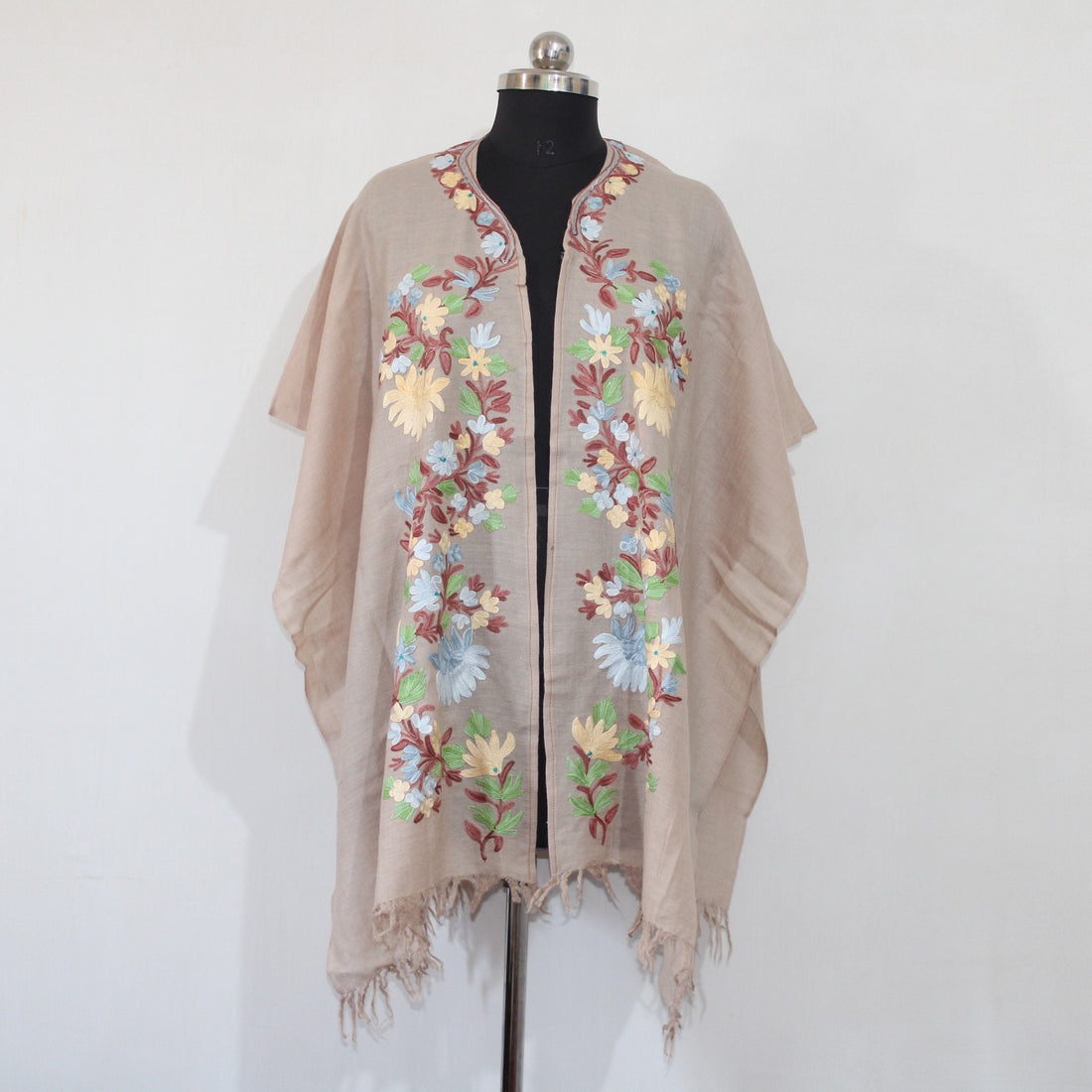 Cape Shawl, Fine Wool Embroidered Cape Shawl, Kashmiri Embroidered Cape Shawl, Kashmiri Cape Shawl For Women, Cape Shawl,