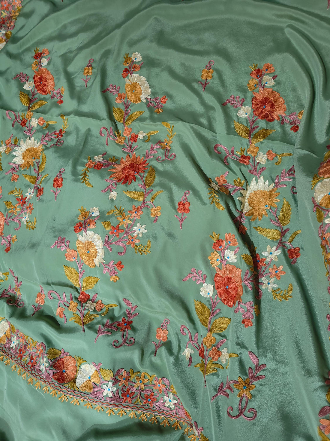 Kashmiri Crepe Silk Saree With Blouse, Kashmiri Sari, Indian Saree For Womens, Silk Crepe Saree for Weddings