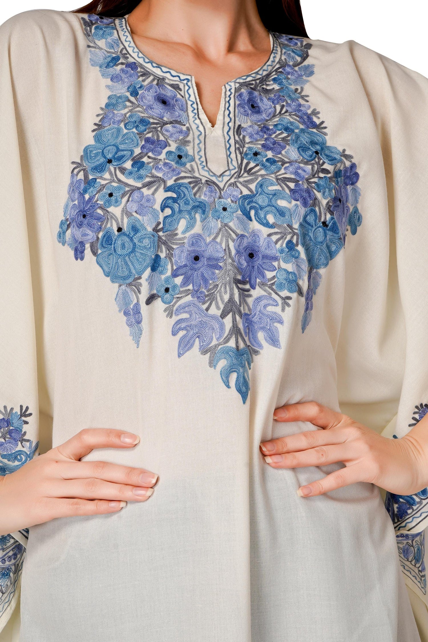 Kashmiri Aari Embroidered Cotton Kaftan, Women&