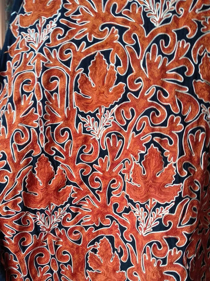 Kashmiri Aari Embroidered Purewool Jacket, Long Coat For Women - BATIN