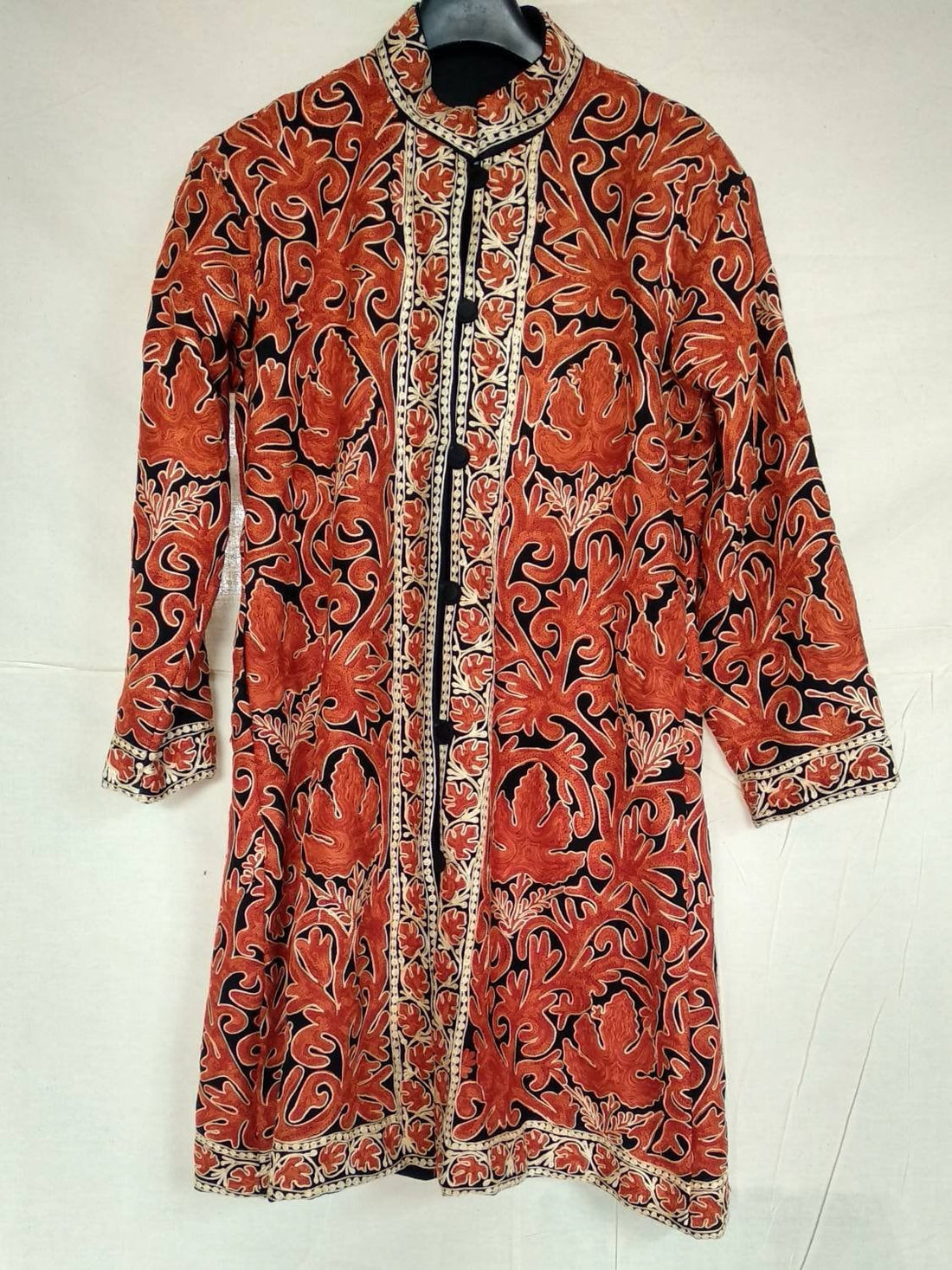 Kashmiri Aari Embroidered Purewool Jacket, Long Coat For Women BATIN