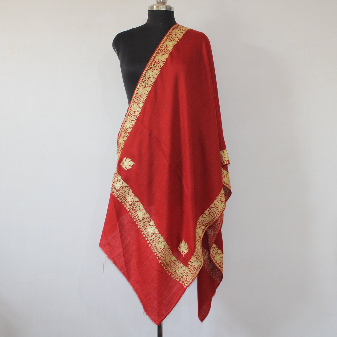 Embroidered Scarf, Kashmiri Tilla Embroidered Stole, Zari Embroidered Scarf, Fine Merino Wool Stoles, Red Scarf BATIN