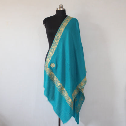 Embroidered Scarf, Kashmiri Tilla Embroidered Stole, Zari Embroidered Scarf, Fine Merino Wool Stoles, Ferozi Scarf, BATIN BATIN