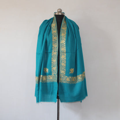 Embroidered Scarf, Kashmiri Tilla Embroidered Stole, Zari Embroidered Scarf, Fine Merino Wool Stoles, Ferozi Scarf, BATIN BATIN