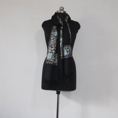 Kashmiri Embroidered Scarf, Fine Merino Wool Stole, Fine Wool Scarf, Embroidered Wraps, Kashmiri Stole, Black Stole, BATIN® BATIN