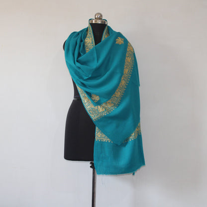 Embroidered Scarf, Kashmiri Tilla Embroidered Stole, Zari Embroidered Scarf, Fine Merino Wool Stoles, Ferozi Scarf, BATIN BATIN