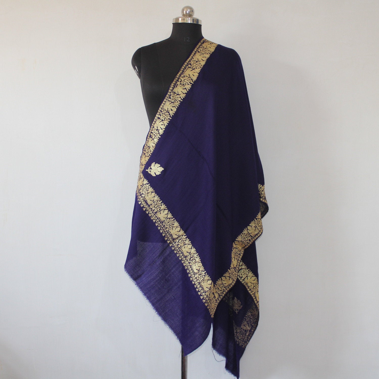 Kashmiri Embroidered Wraps, Tilla Embroidered Stole, Zari Embroidered Scarf, Fine Wool Merino Stoles, Blue Scarf, BATIN BATIN