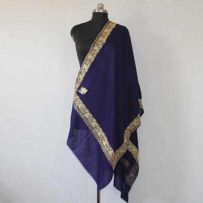 Kashmiri Embroidered Wraps, Tilla Embroidered Stole, Zari Embroidered Scarf, Fine Wool Merino Stoles, Blue Scarf, BATIN BATIN
