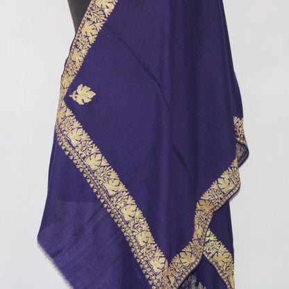 Kashmiri Embroidered Wraps, Tilla Embroidered Stole, Zari Embroidered Scarf, Fine Wool Merino Stoles, Blue Scarf, BATIN BATIN