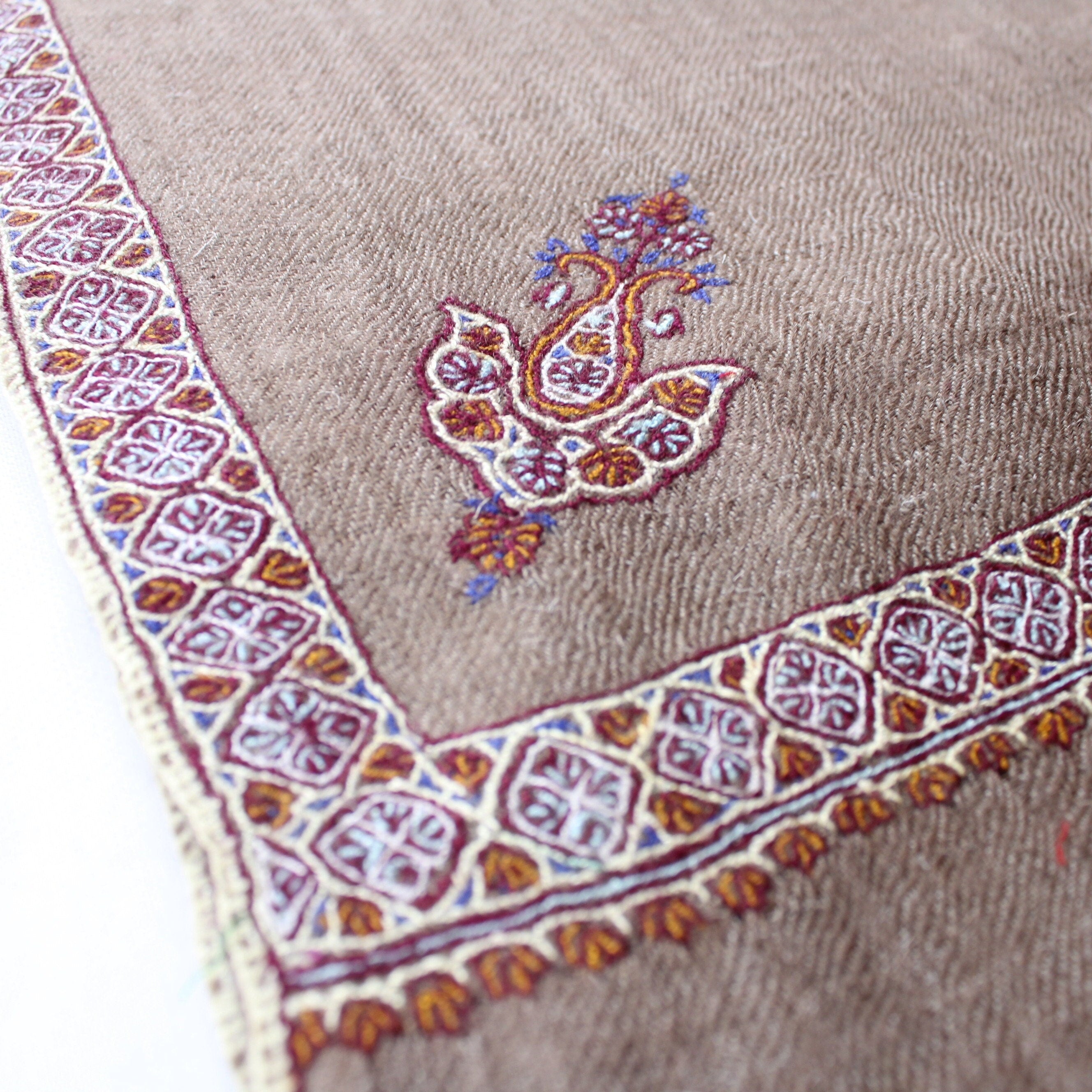 Hand Woven Pashmina Scarf: Sozni Hand Embroidery, Kashmir Stole - BATIN