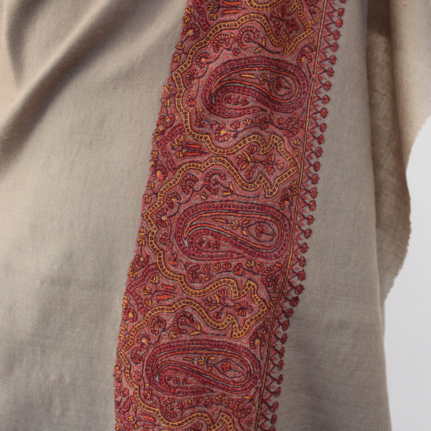 Merino Wool Shawl: Kashmiri Sozni Embroidery, Paisley Wrap BATIN