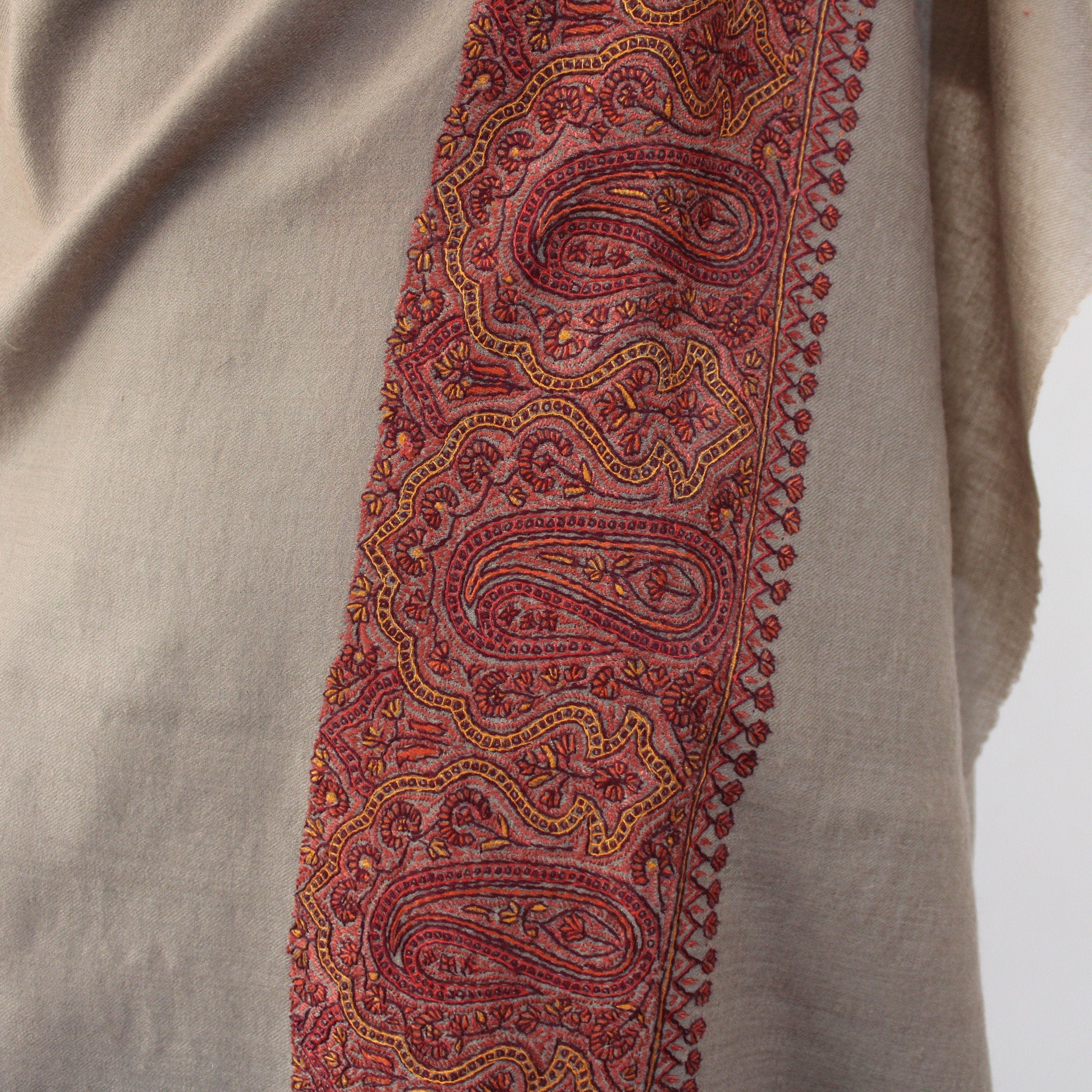 Merino Wool Shawl: Kashmiri Sozni Embroidery, Paisley Wrap BATIN