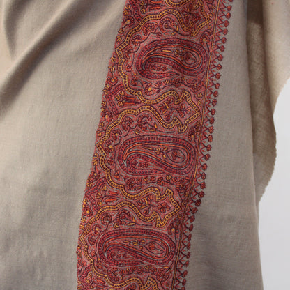 Merino Wool Shawl: Kashmiri Sozni Embroidery, Paisley Wrap BATIN