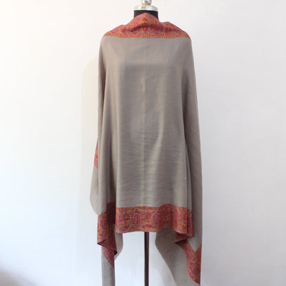 Hand Embroidered Merino Wool Shawl: Kashmiri Sozni Paisley Wrap BATIN