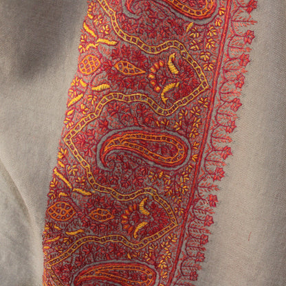 Hand Embroidered Merino Wool Shawl: Kashmiri Sozni Paisley Wrap BATIN