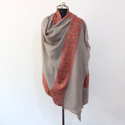 Hand Embroidered Merino Wool Shawl: Kashmiri Sozni Paisley Wrap BATIN
