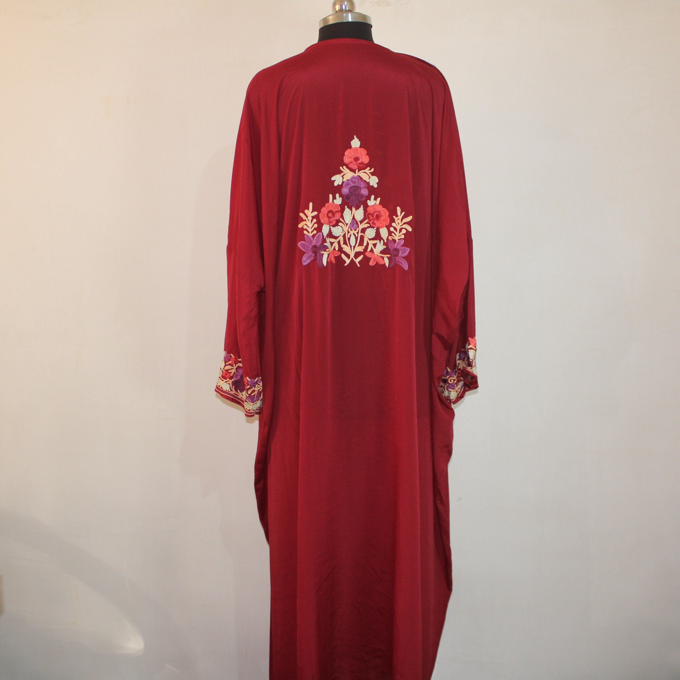 Handmade Kashmiri Aari Embroidered Crepe Silk Kaftan Dress - BATIN