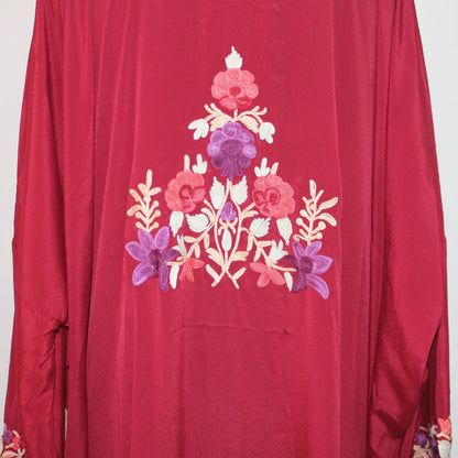 Handmade Kashmiri Aari Embroidered Crepe Silk Kaftan Dress - BATIN