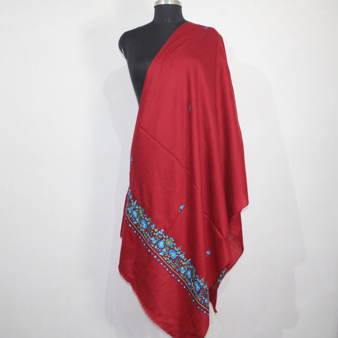 Kashmiri Maroon Wool Scarf: Handmade Paper Mache Embroidery Stole BATIN