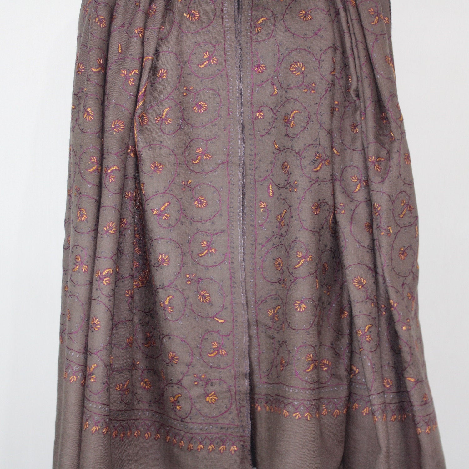 Kashmiri Sozni Embroidery Shawl: Fine Merino Wool Beige Wrap BATIN