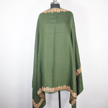 Kashmiri Merino Wool Shawl: Green Tilla Embroidery BATIN