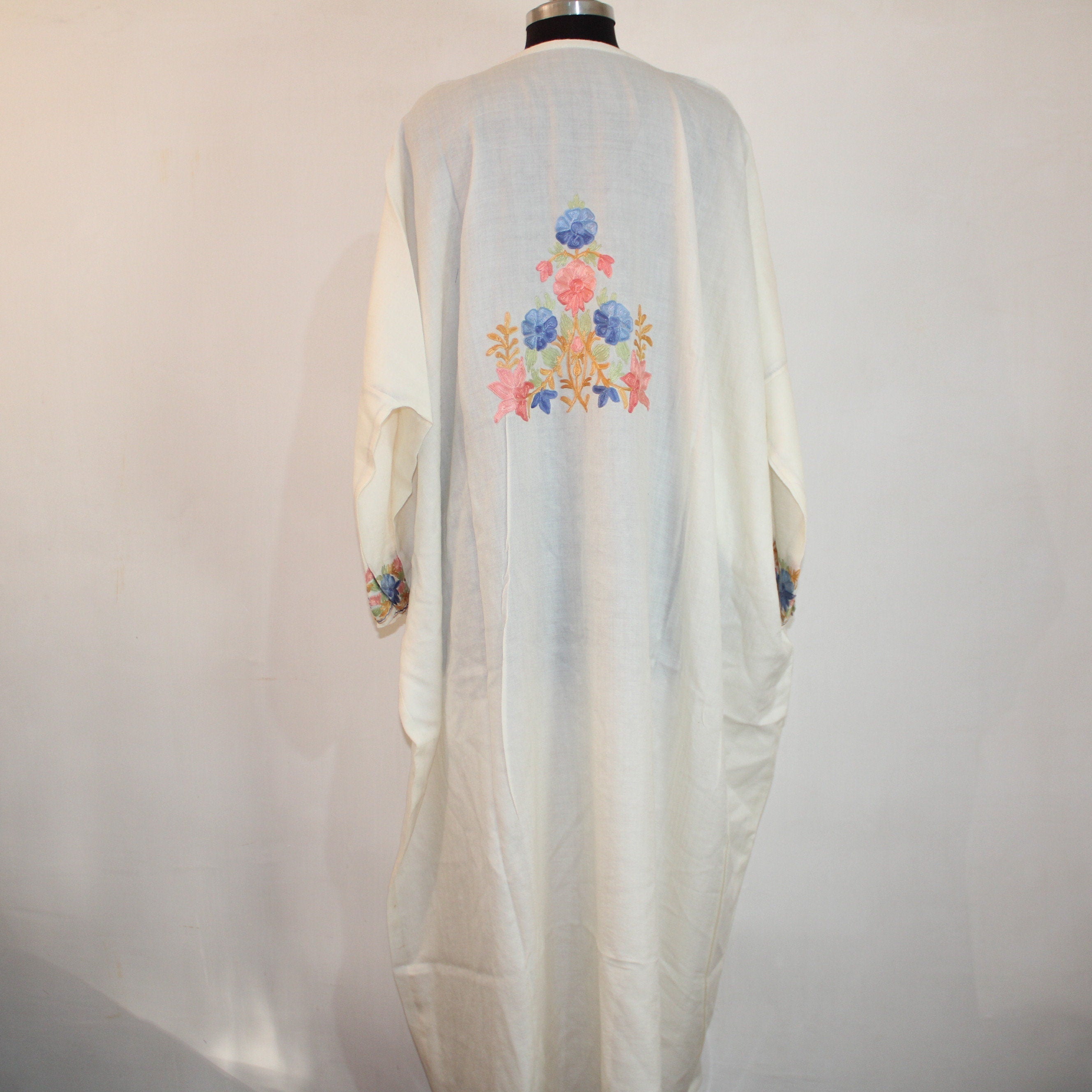 Handmade Kashmiri Aari Embroidered Merino Wool Kaftan Dress - BATIN