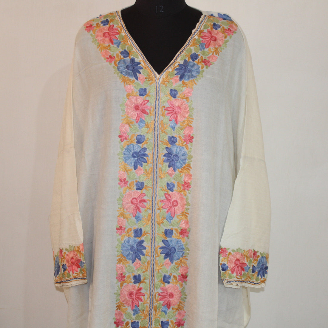 Handmade Kashmiri Aari Embroidered Merino Wool Kaftan Dress - BATIN