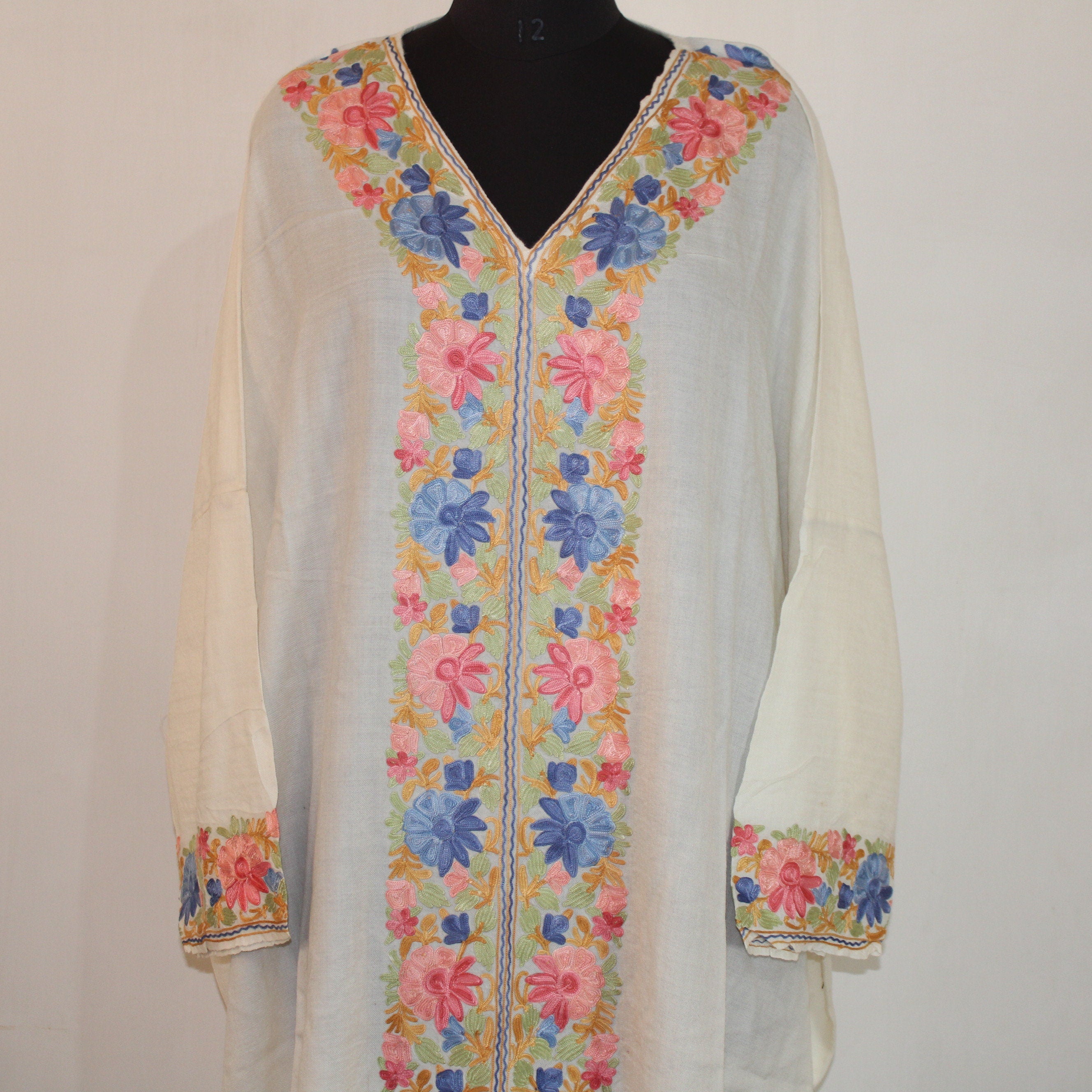 Handmade Kashmiri Aari Embroidered Merino Wool Kaftan Dress - BATIN