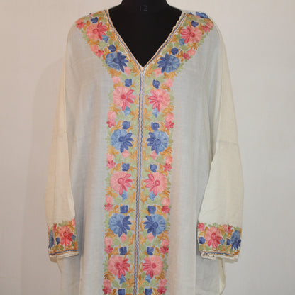 Handmade Kashmiri Aari Embroidered Merino Wool Kaftan Dress - BATIN