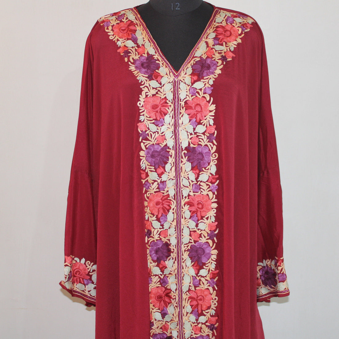 Handmade Kashmiri Aari Embroidered Crepe Silk Kaftan Dress - BATIN