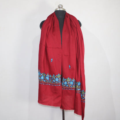 Kashmiri Maroon Wool Scarf: Handmade Paper Mache Embroidery Stole - BATIN