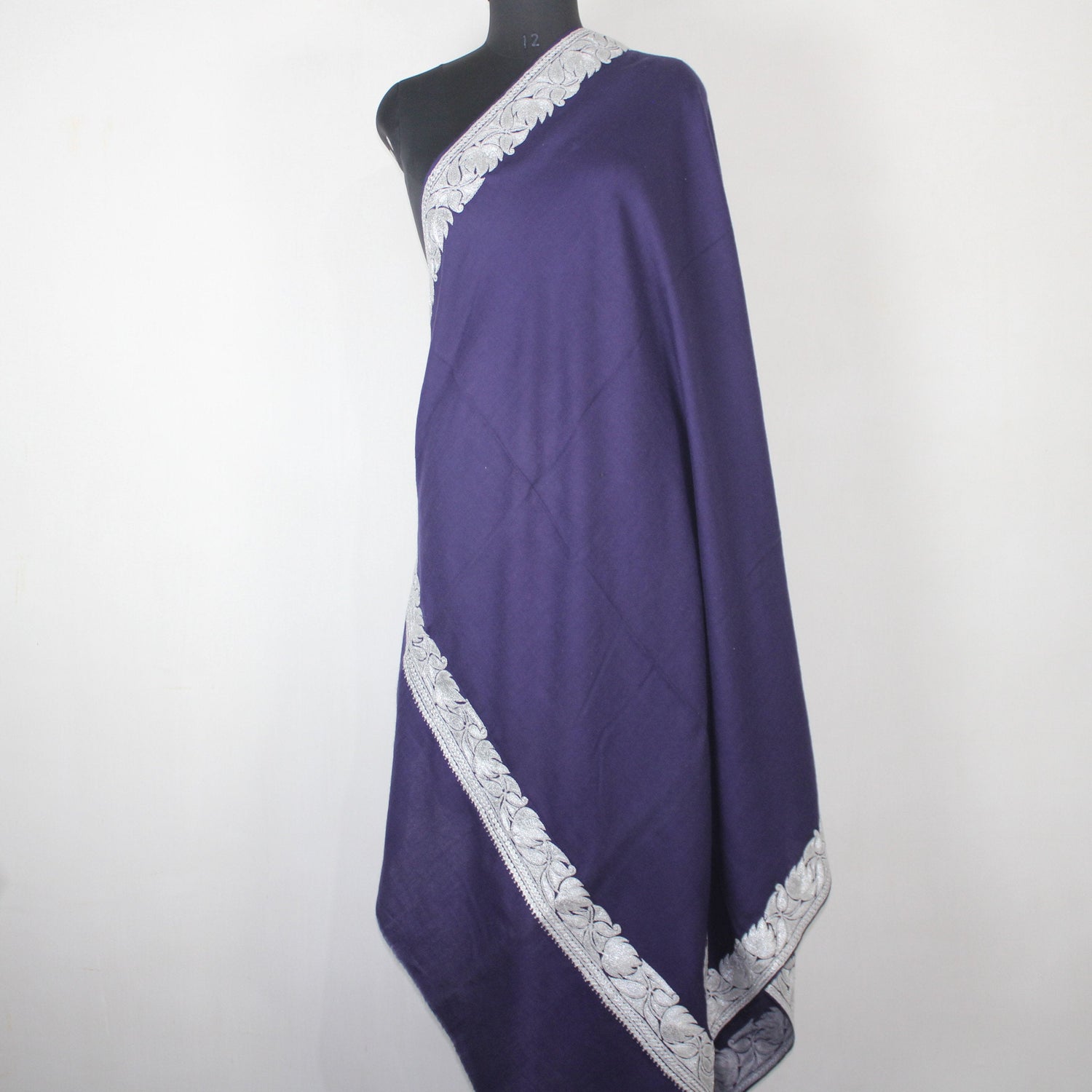Kashmiri Merino Wool Shawl: Hand-Embroidered Tilla/Zari Design - BATIN