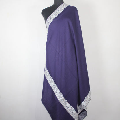 Kashmiri Merino Wool Shawl: Hand-Embroidered Tilla/Zari Design - BATIN