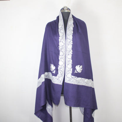 Kashmiri Merino Wool Shawl: Hand-Embroidered Tilla/Zari Design - BATIN