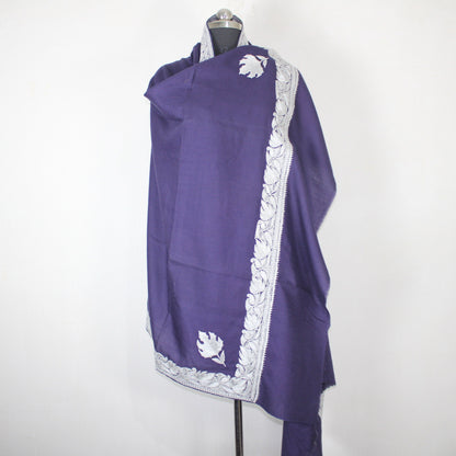 Kashmiri Merino Wool Shawl: Hand-Embroidered Tilla/Zari Design - BATIN