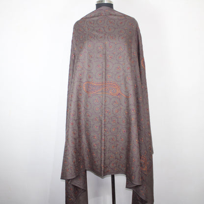 Kashmiri Sozni Embroidery Shawl: Fine Merino Wool Beige Wrap BATIN