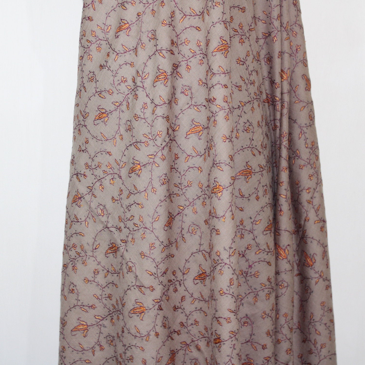 Kashmiri Sozni Embroidered Merino Wool Shawl: Beige Paisley Wrap BATIN