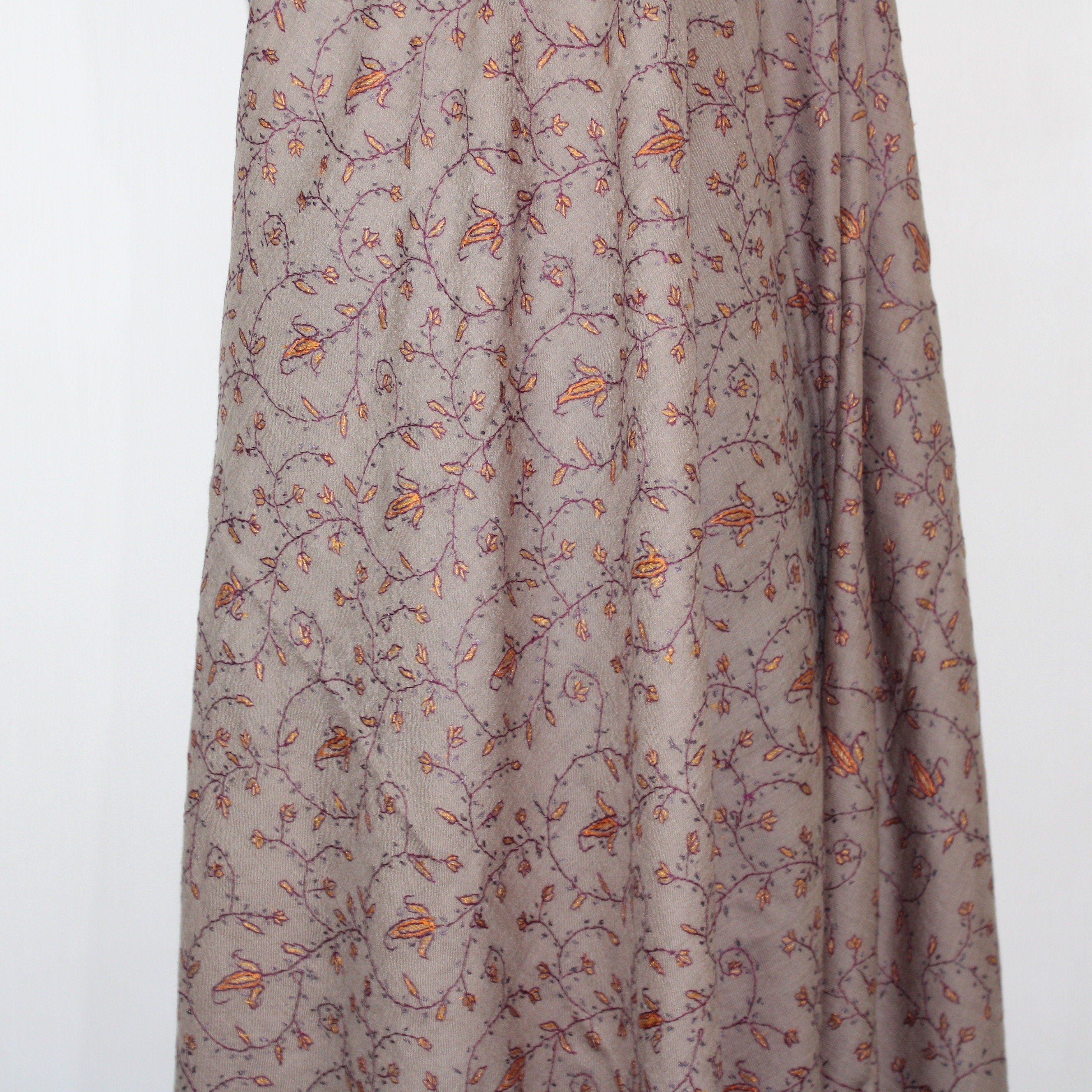 Kashmiri Sozni Embroidered Merino Wool Shawl: Beige Paisley Wrap BATIN