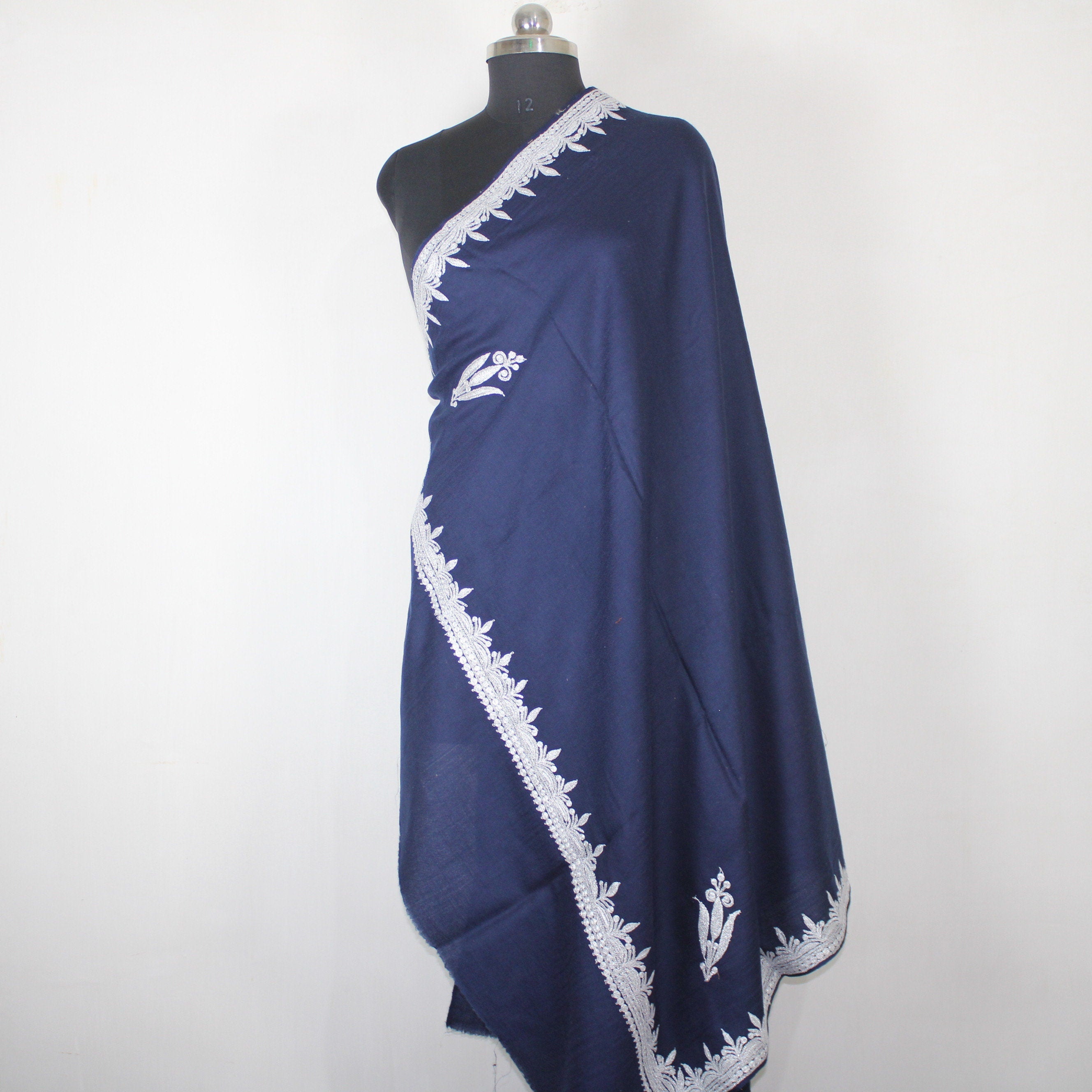 Kashmiri Merino Wool Shawl: Hand Embroidered Tilla/Zari Work - BATIN
