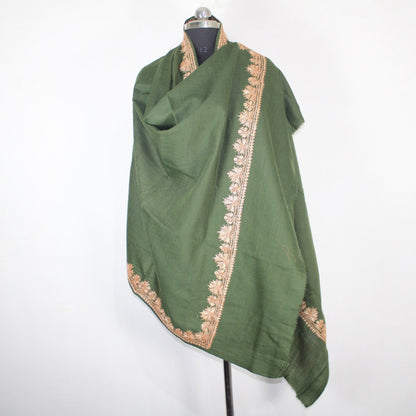 Kashmiri Merino Wool Shawl: Green Tilla Embroidery BATIN