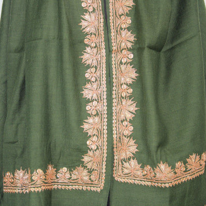Kashmiri Merino Wool Shawl: Green Tilla Embroidery BATIN