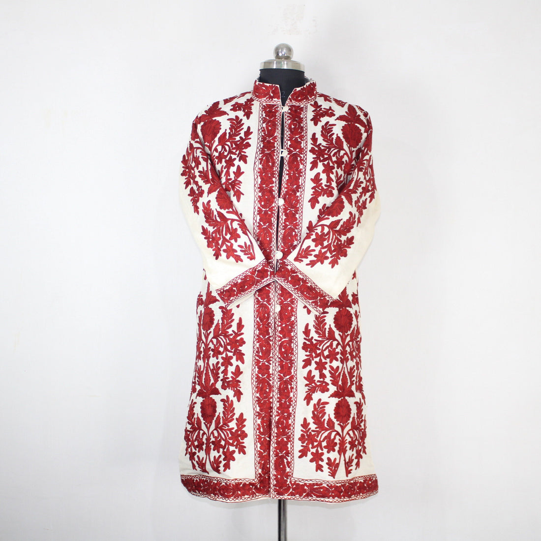Aari Embroidered Silk Kashmiri Jacket: Long Floral Coat BATIN