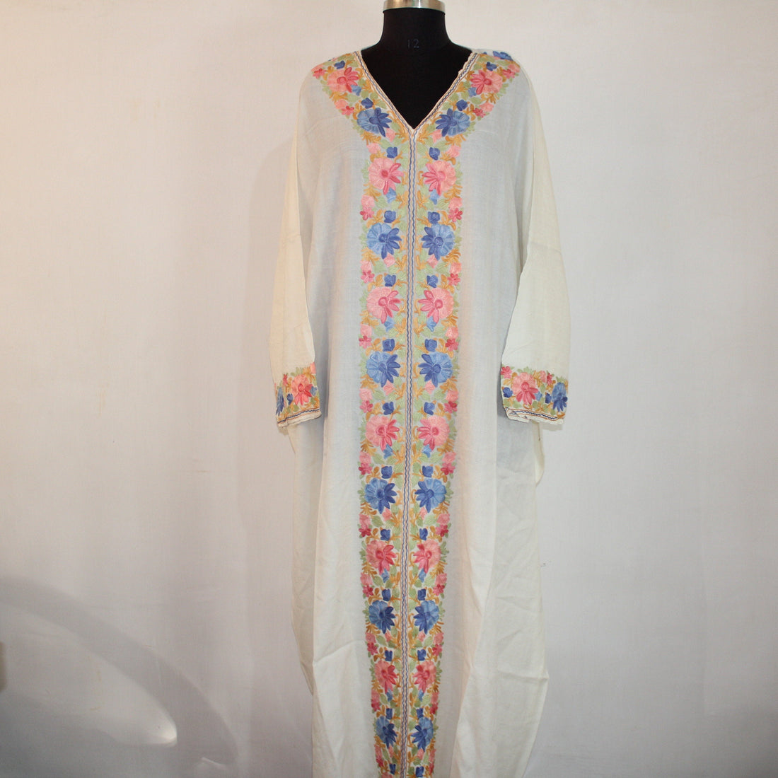 Handmade Kashmiri Aari Embroidered Merino Wool Kaftan Dress - BATIN