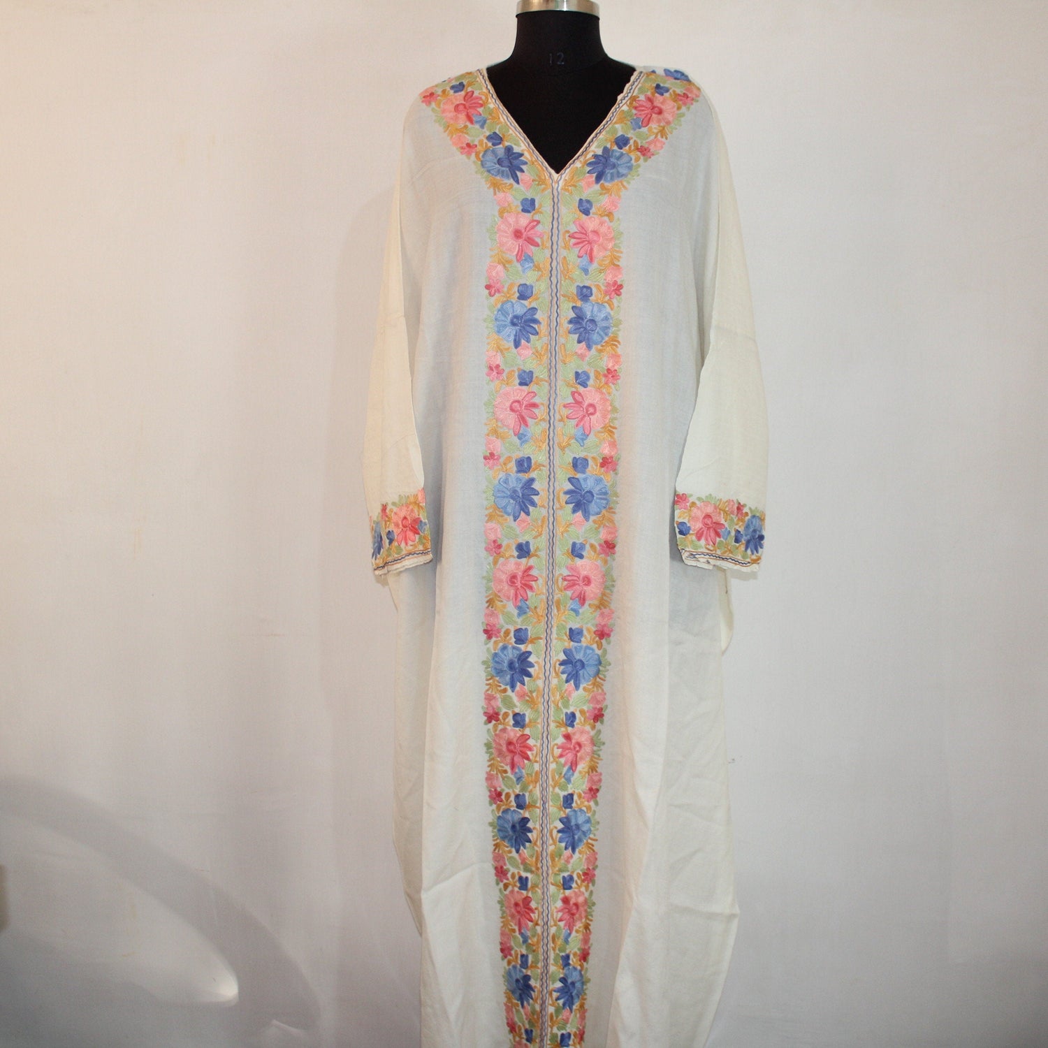 Handmade Kashmiri Aari Embroidered Merino Wool Kaftan Dress - BATIN