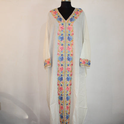Handmade Kashmiri Aari Embroidered Merino Wool Kaftan Dress - BATIN