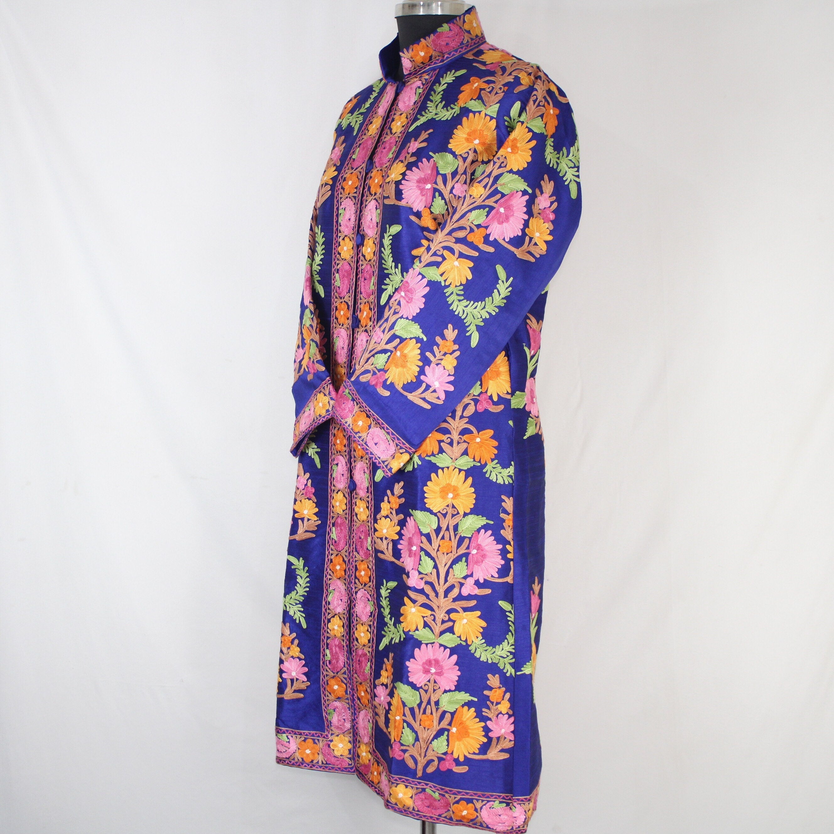 Kashmiri Silk Jacket: Embroidered Bohemian Long Coat BATIN
