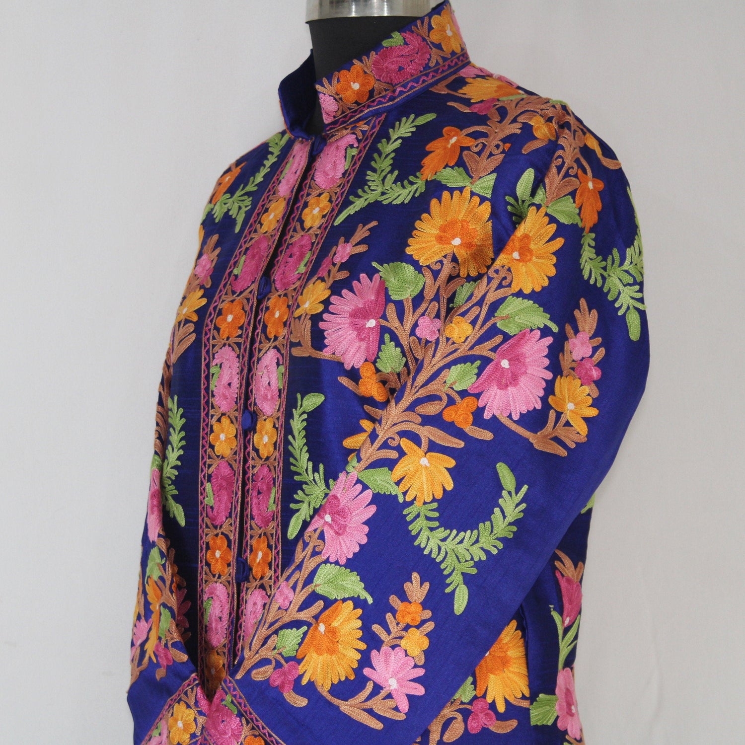 Kashmiri Silk Jacket: Embroidered Bohemian Long Coat BATIN
