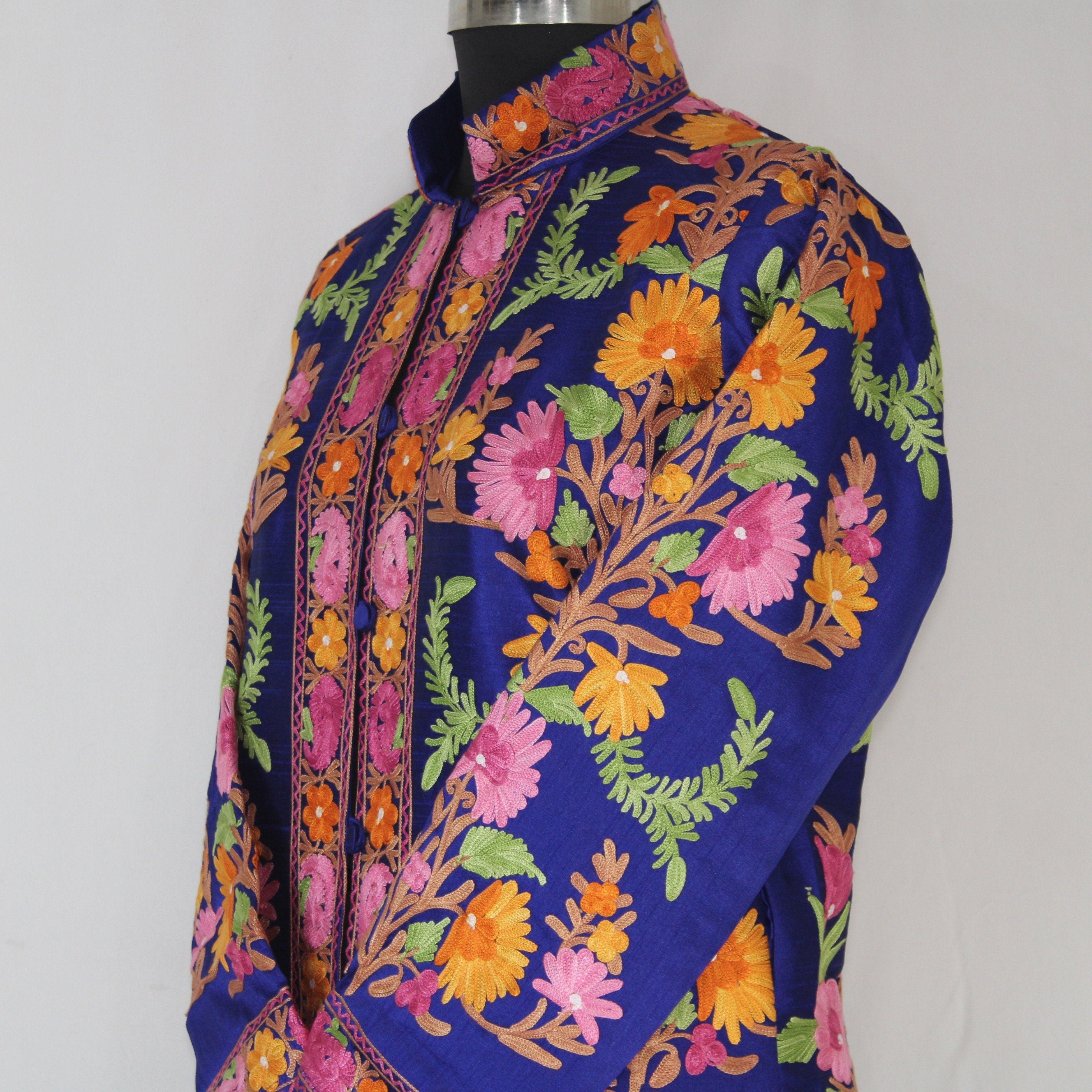 Kashmiri Silk Jacket: Embroidered Bohemian Long Coat BATIN